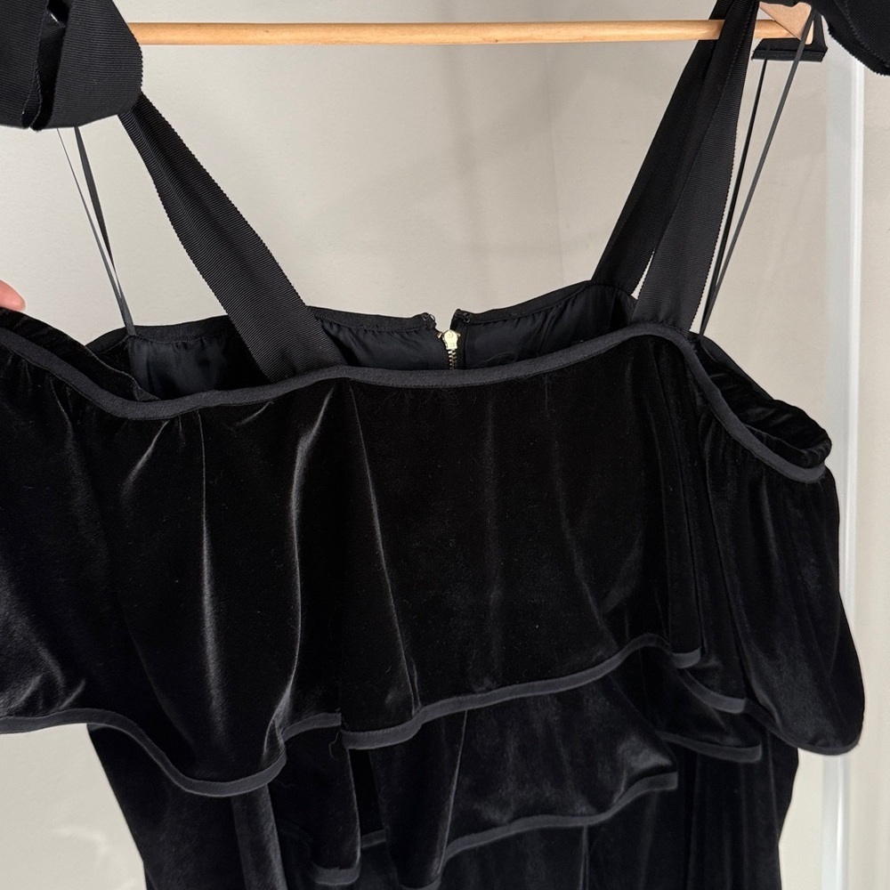 Petersyn Womens Black Velvet Tasha Velvet Ruffle Off-Shoulder Dress Size XS - Picture 5 of 9